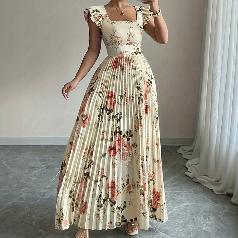 Vestido Evangeline™ con Estampado Floral Clásico y Pliegues Refinados
