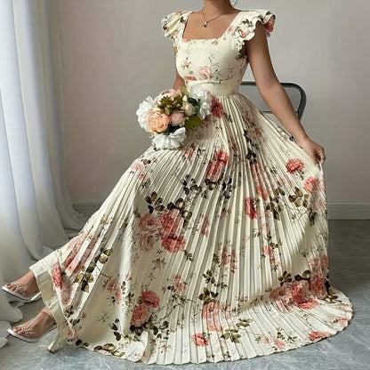 Vestido Evangeline™ con Estampado Floral Clásico y Pliegues Refinados