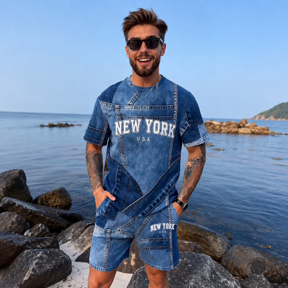 Conjunto Dominic™ con Efecto Denim y Camiseta de Manga Corta