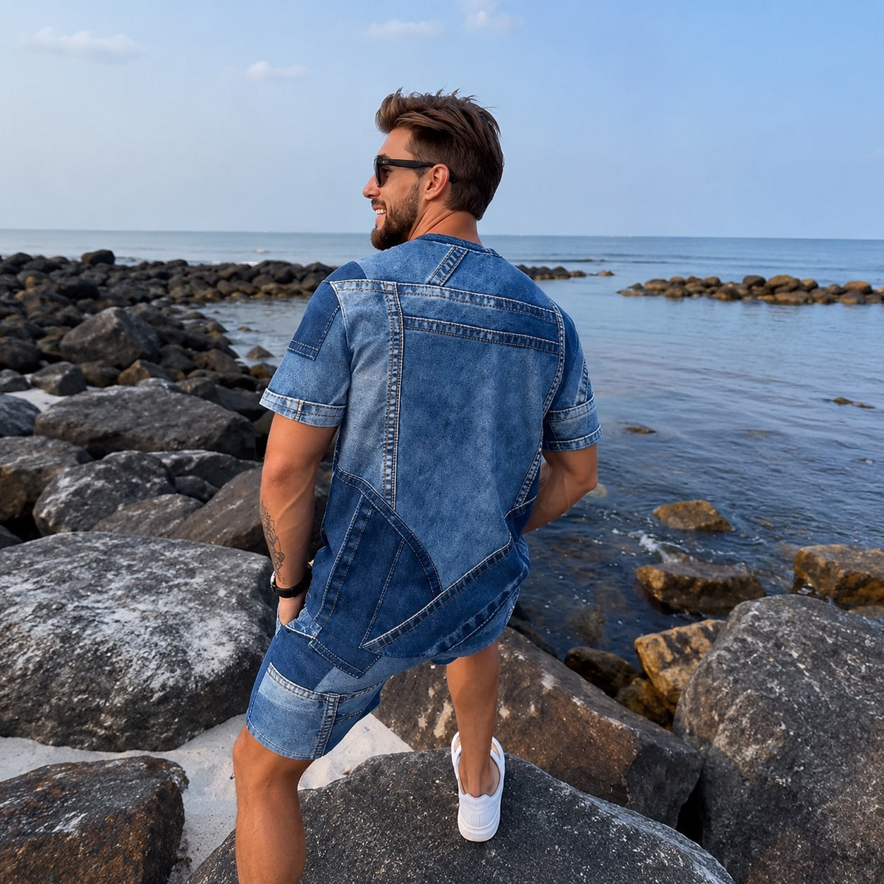 Conjunto Dominic™ con Efecto Denim y Camiseta de Manga Corta