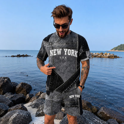 Conjunto Dominic™ con Efecto Denim y Camiseta de Manga Corta