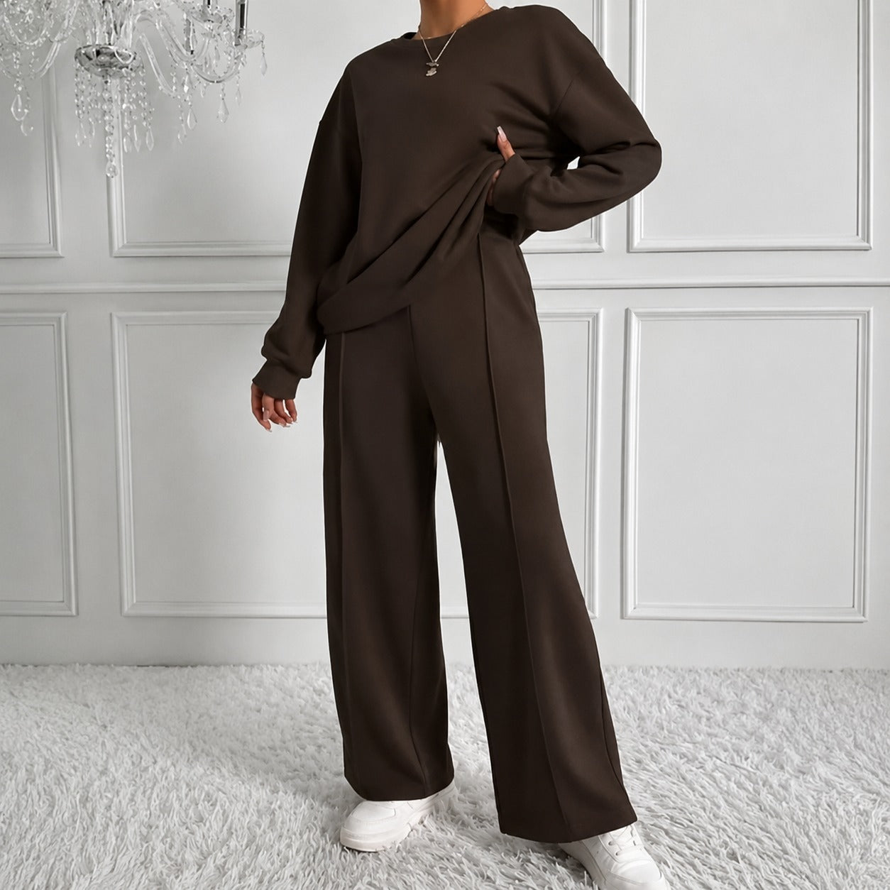 Conjunto Estelle™ con Blusa Holgada de Manga Larga y Pantalón Wide Leg
