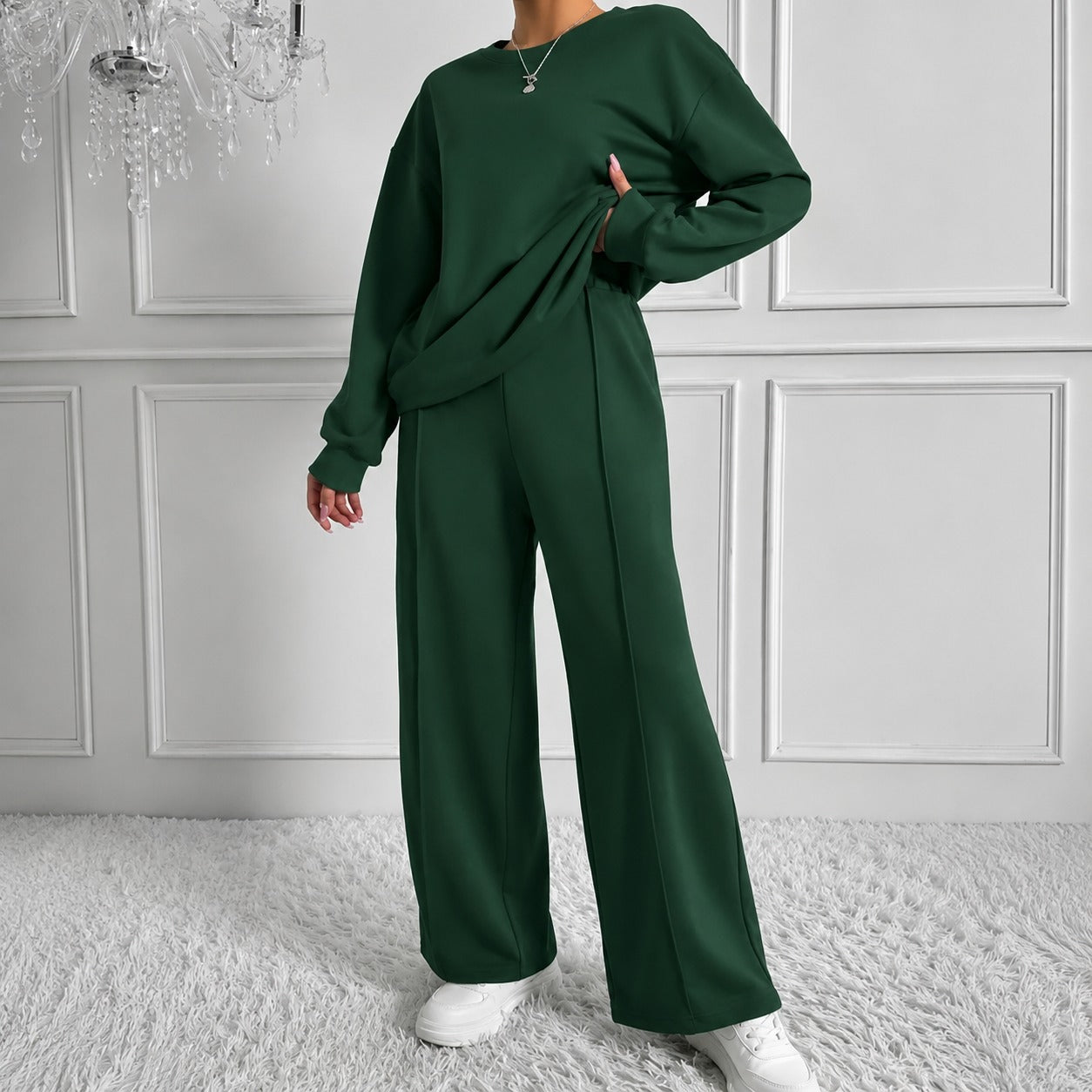 Conjunto Estelle™ con Blusa Holgada de Manga Larga y Pantalón Wide Leg