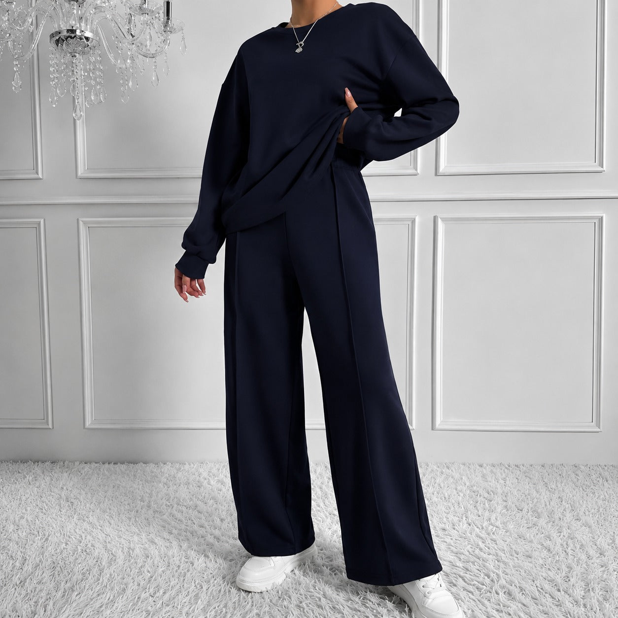 Conjunto Estelle™ con Blusa Holgada de Manga Larga y Pantalón Wide Leg