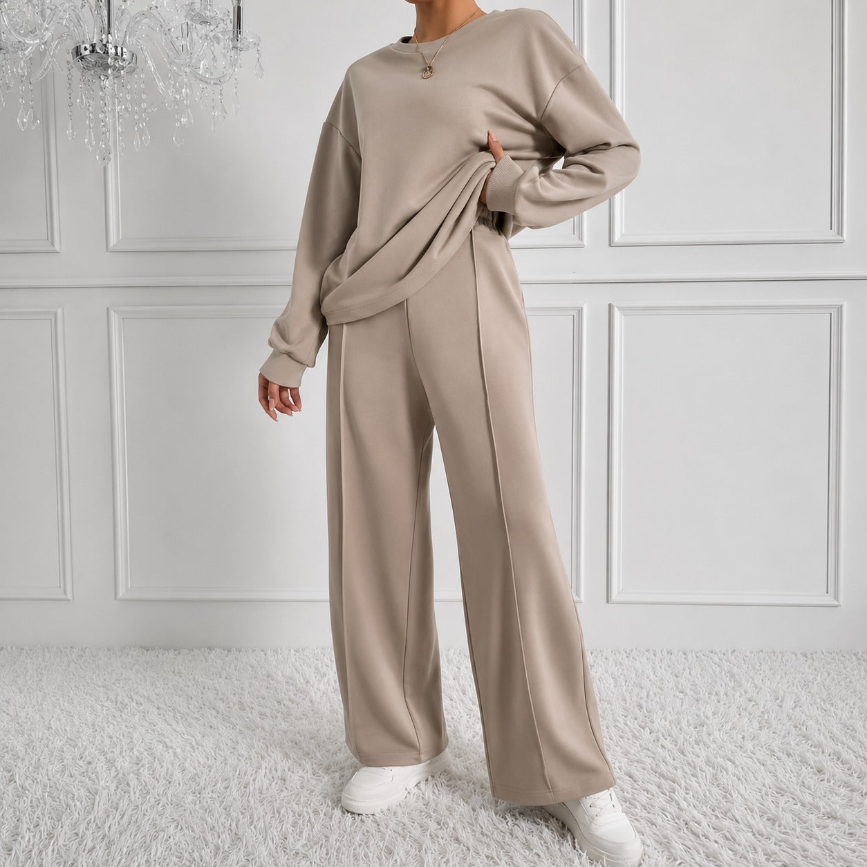 Conjunto Estelle™ con Blusa Holgada de Manga Larga y Pantalón Wide Leg