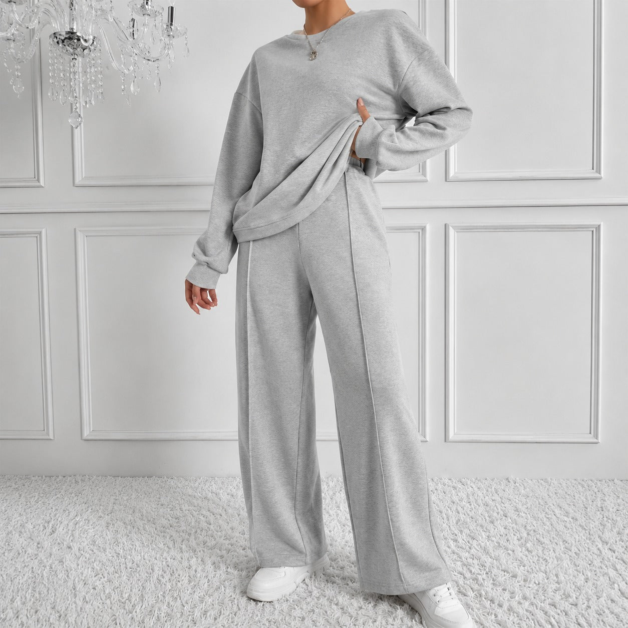 Conjunto Estelle™ con Blusa Holgada de Manga Larga y Pantalón Wide Leg