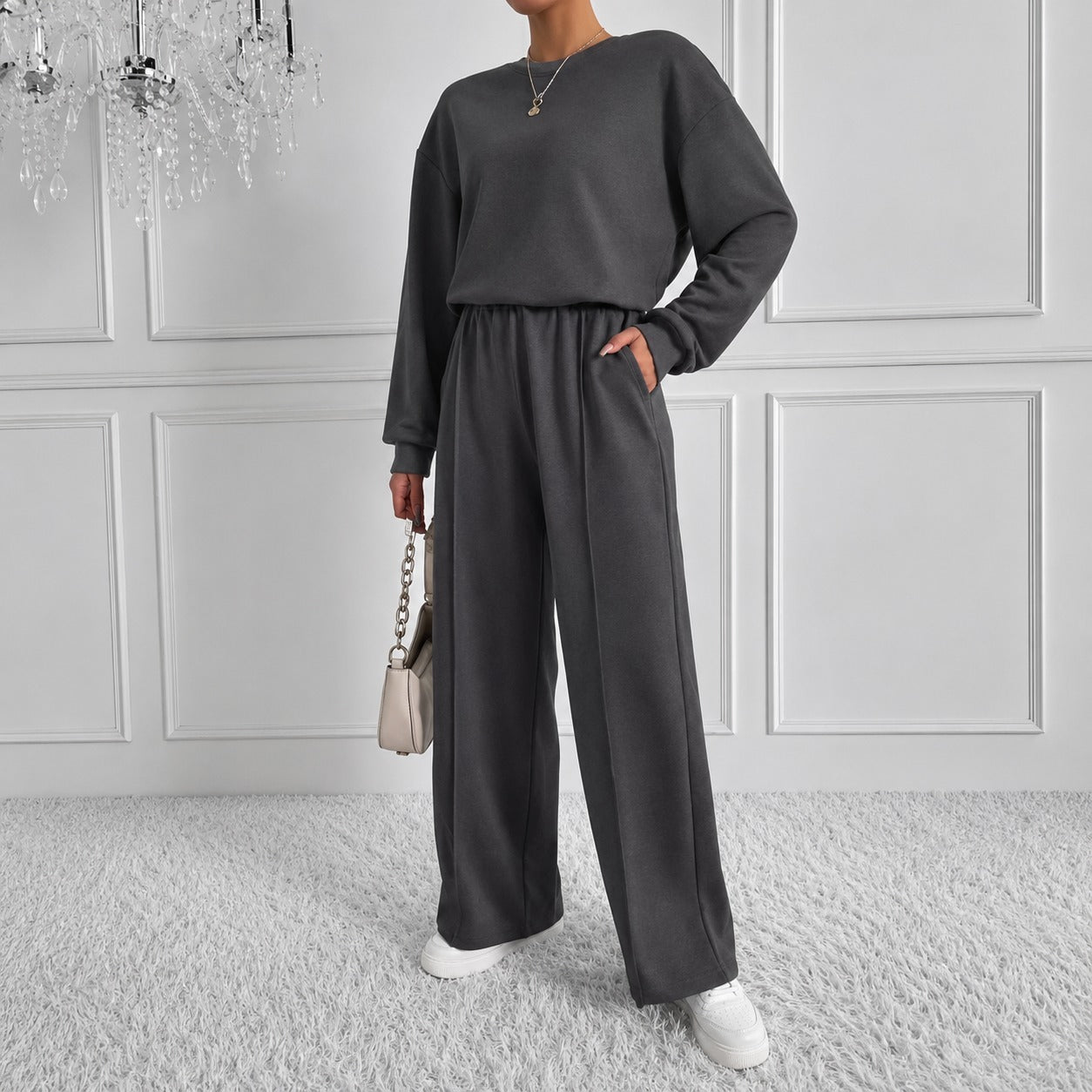 Conjunto Estelle™ con Blusa Holgada de Manga Larga y Pantalón Wide Leg