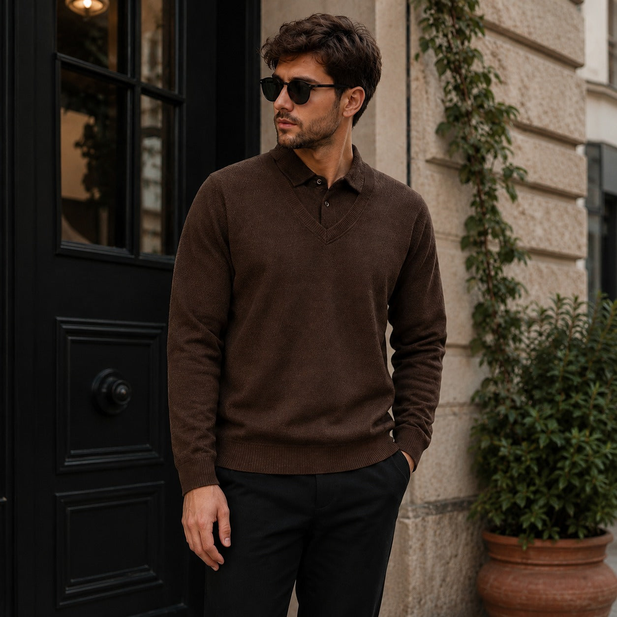Suéter Lyon™ de Punto Texturizado Premium con Cuello Polo Integrado