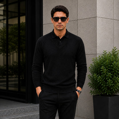 Suéter Lyon™ de Punto Texturizado Premium con Cuello Polo Integrado