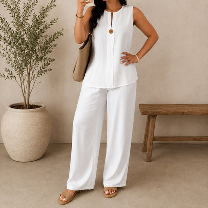 Conjunto Lucienne™ con Blusa de Escote con Abertura Frontal y Pantalón Palazzo