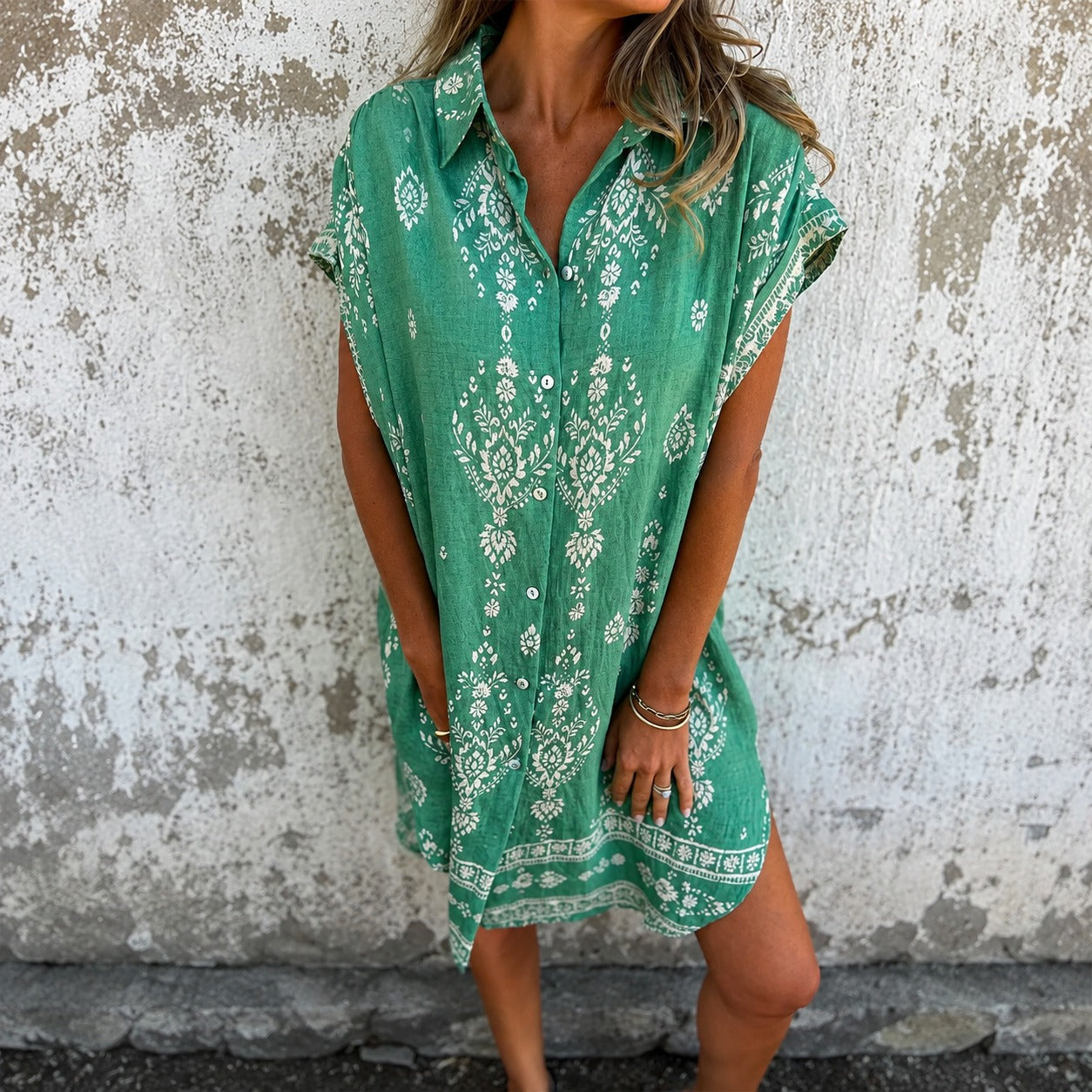 Vestido Midi Zahara™ de Lino y Algodón con Botones Frontales