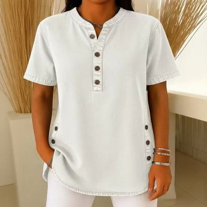 Blusa Vaquera Calenny™ Con Acabado Desgastado y Corte Holgado