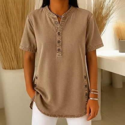 Blusa Vaquera Calenny™ Con Acabado Desgastado y Corte Holgado