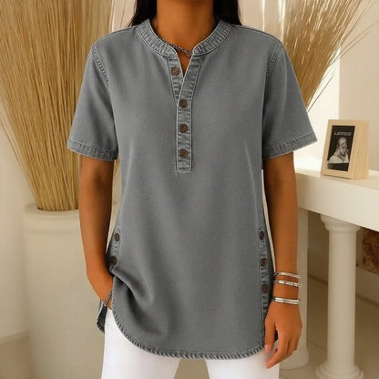 Blusa Vaquera Calenny™ Con Acabado Desgastado y Corte Holgado