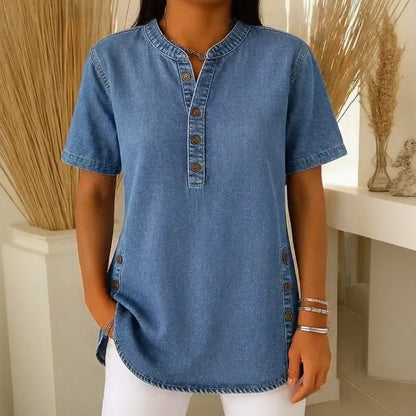 Blusa Vaquera Calenny™ Con Acabado Desgastado y Corte Holgado