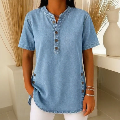 Blusa Vaquera Calenny™ Con Acabado Desgastado y Corte Holgado