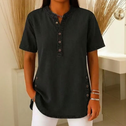 Blusa Vaquera Calenny™ Con Acabado Desgastado y Corte Holgado
