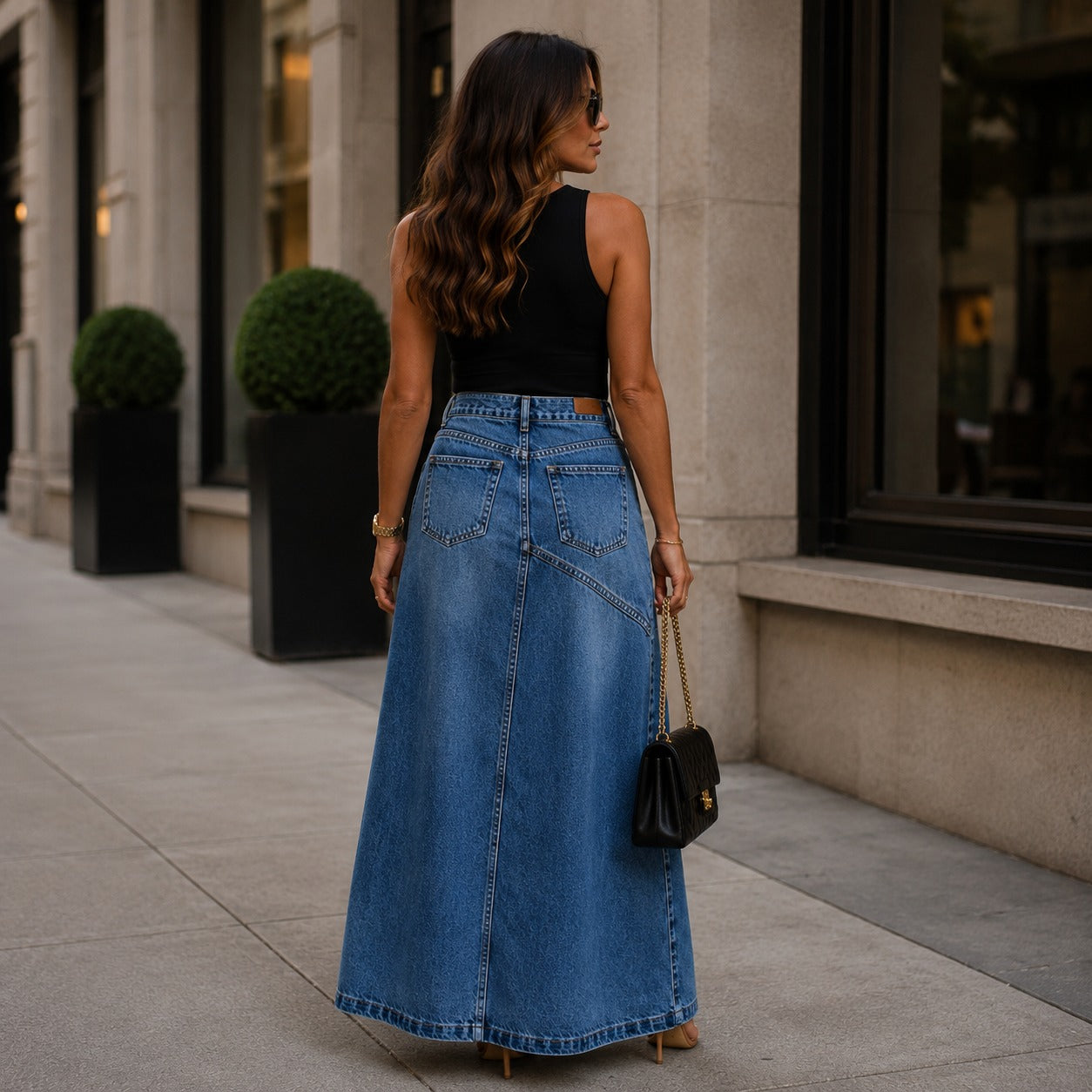 Falda Denim Larga Siena™ con Silueta Alargada y Diseño Moderno