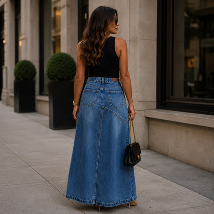 Falda Denim Larga Siena™ con Silueta Alargada y Diseño Moderno