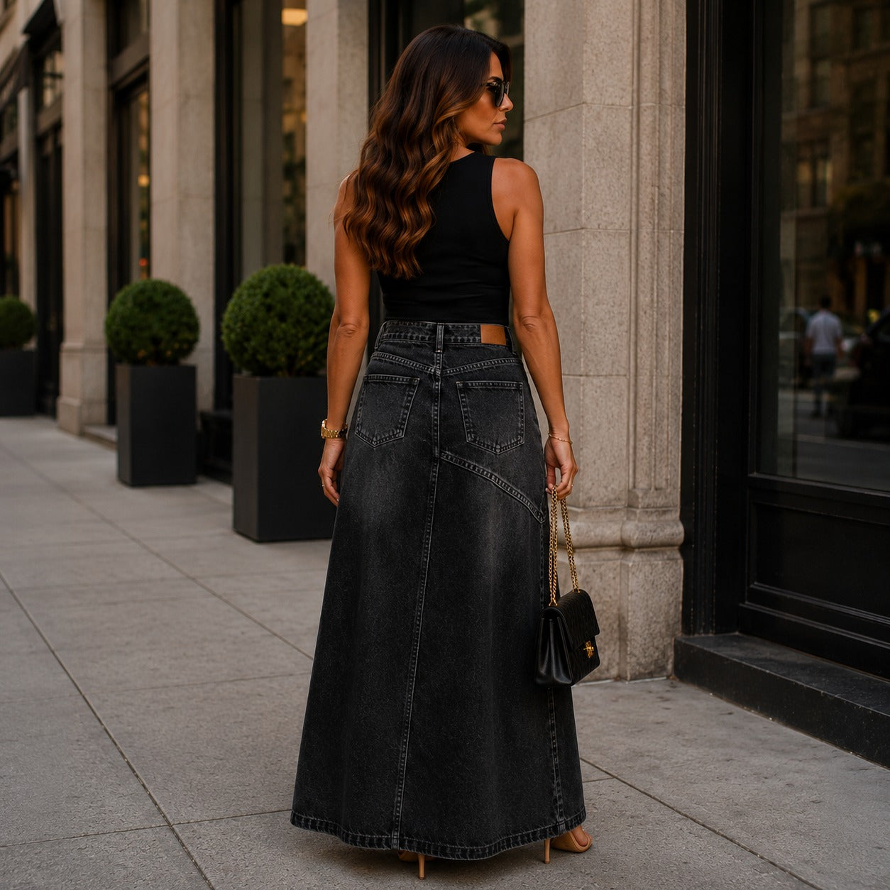 Falda Denim Larga Siena™ con Silueta Alargada y Diseño Moderno