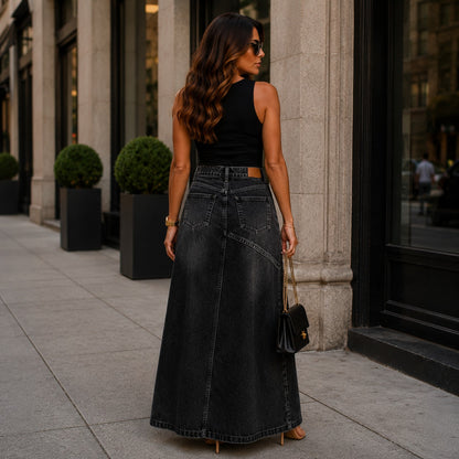 Falda Denim Larga Siena™ con Silueta Alargada y Diseño Moderno