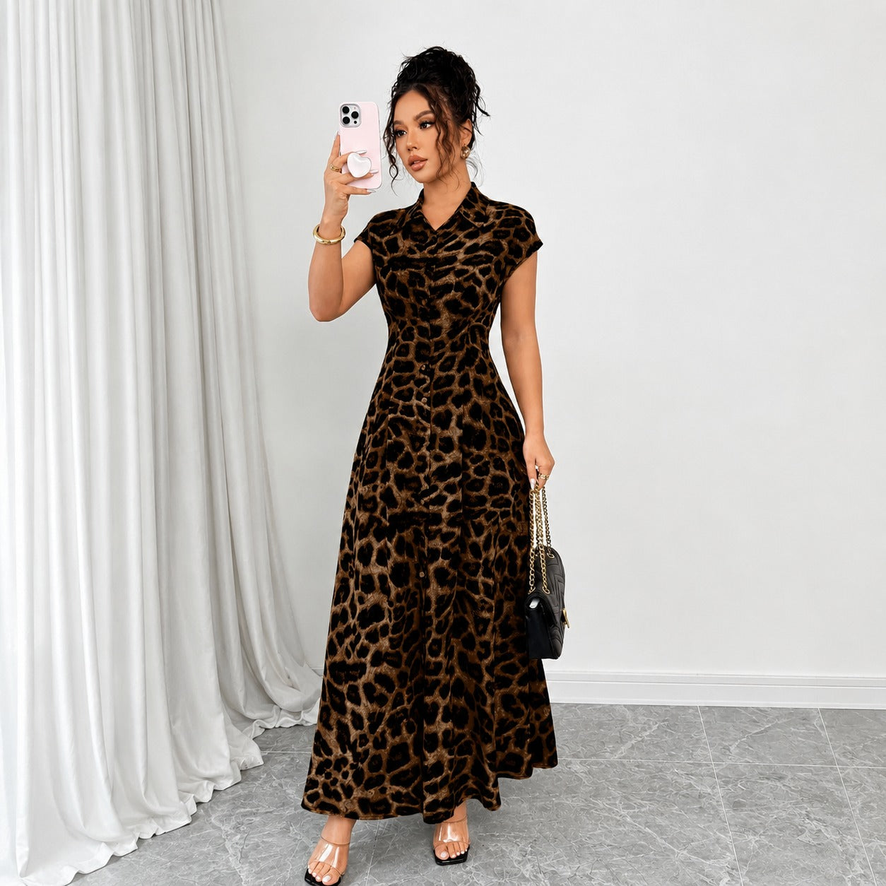 Vestido Celina™ con Estampado de Leopardo y Cintura Entallada