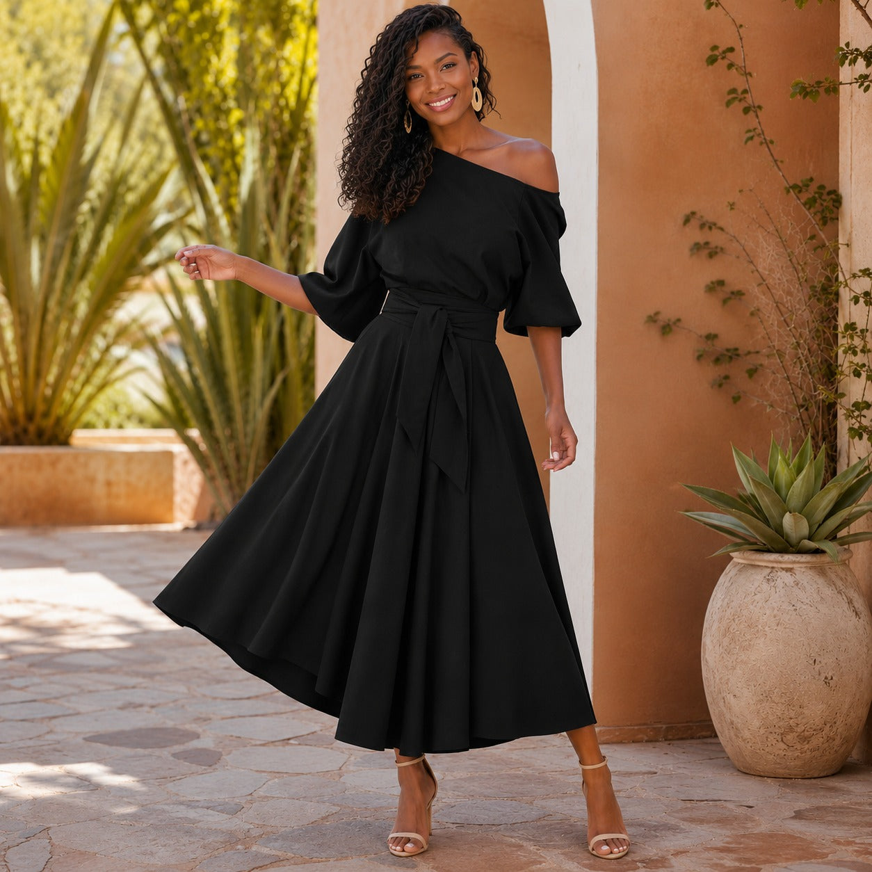 Vestido Verona Belle™ con Escote Versátil y Lazo Elegante en la Cintura