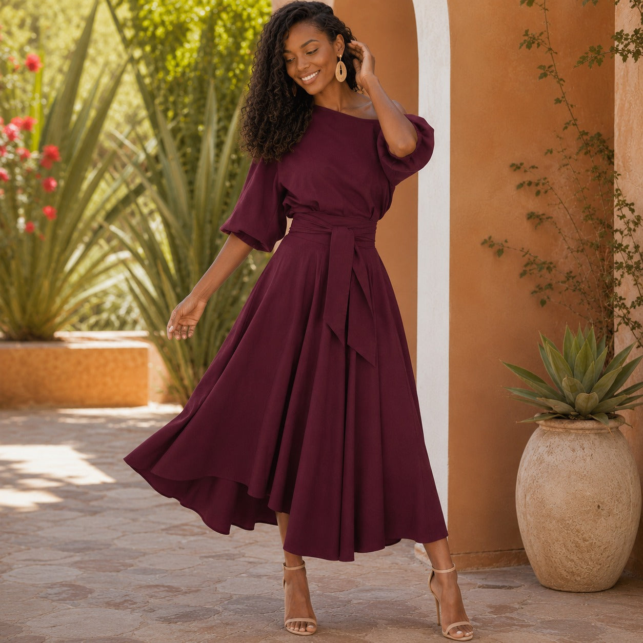 Vestido Verona Belle™ con Escote Versátil y Lazo Elegante en la Cintura