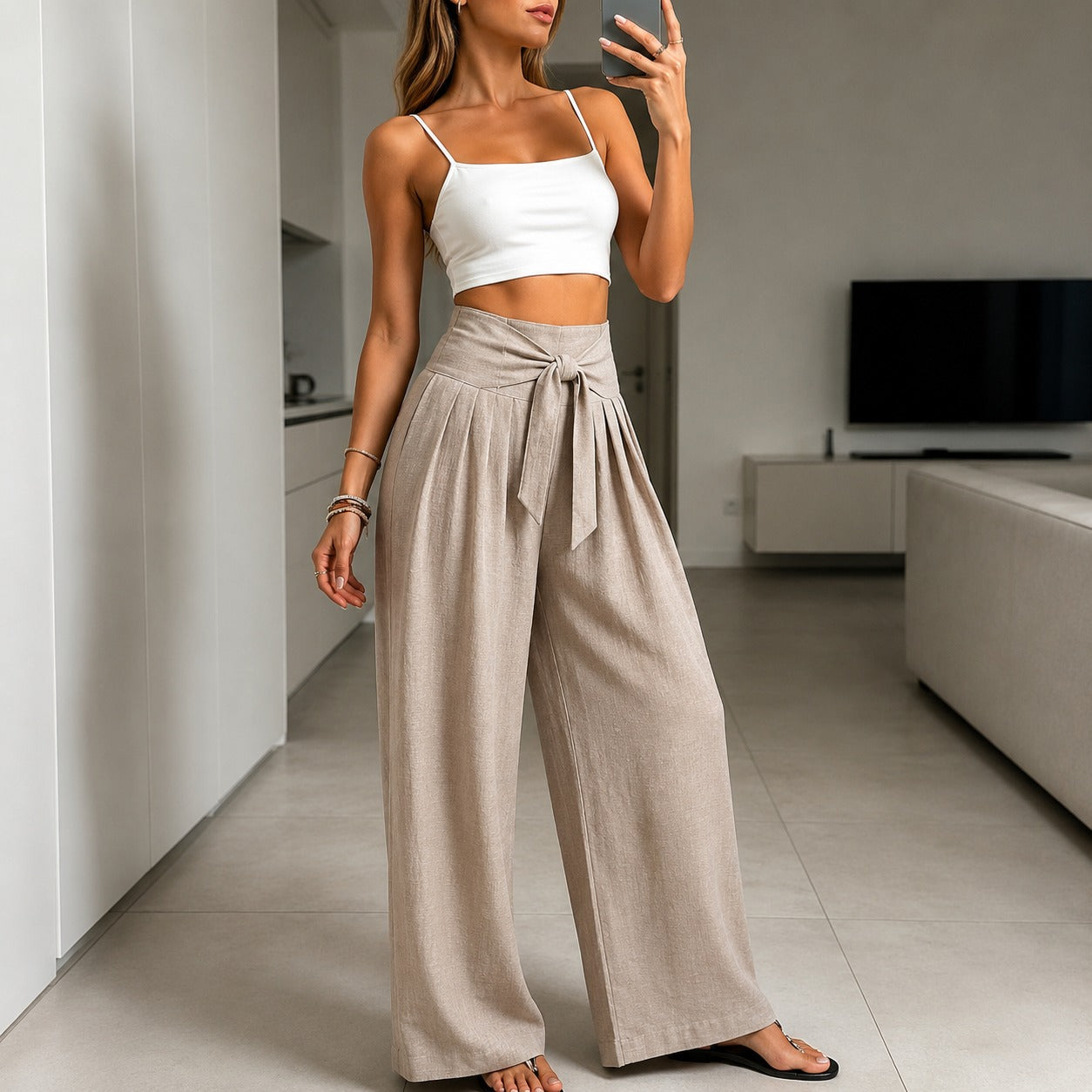 Pantalón Ariela™ con Cinturón Ajustable Elegante y Cintura Estructurada