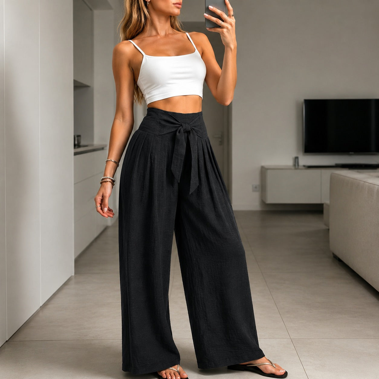 Pantalón Ariela™ con Cinturón Ajustable Elegante y Cintura Estructurada