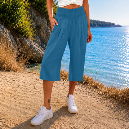 Pantalón Capri Rosetta™ de Lino y Algodón con Cintura Fruncida Elegante