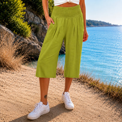 Pantalón Capri Rosetta™ de Lino y Algodón con Cintura Fruncida Elegante