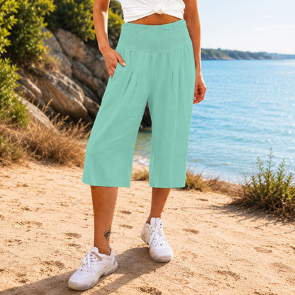 Pantalón Capri Rosetta™ de Lino y Algodón con Cintura Fruncida Elegante