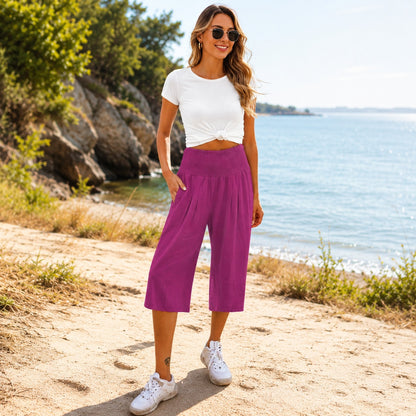 Pantalón Capri Rosetta™ de Lino y Algodón con Cintura Fruncida Elegante