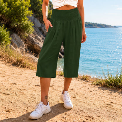 Pantalón Capri Rosetta™ de Lino y Algodón con Cintura Fruncida Elegante