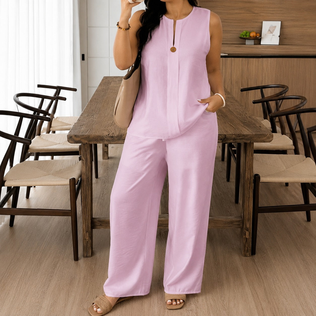 Conjunto Violeta™ de Lino de Algodón con Diseño Minimalista
