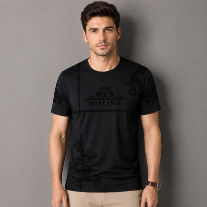 Camiseta Vittore™ con Estampado Ornamental, Cuello Redondo y Tejido Ligero