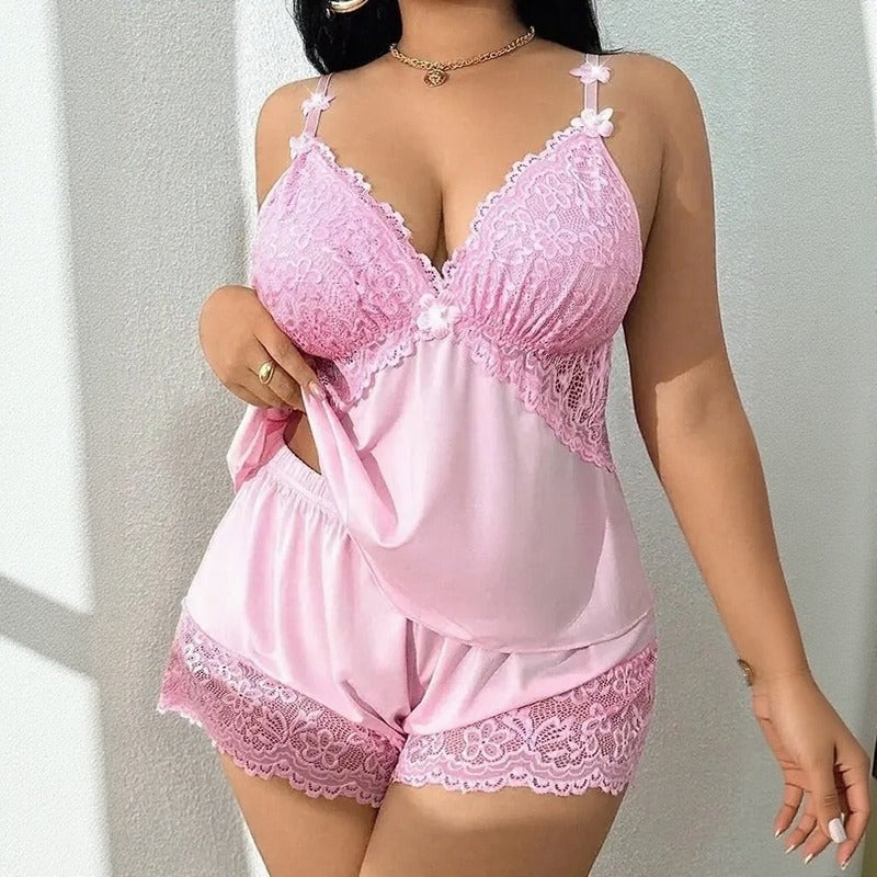 Conjunto Amara™ Con Camisón Baby Doll Y Shorts Con Ribete De Encaje