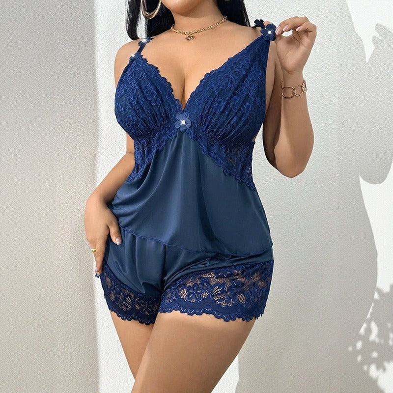 Conjunto Amara™ Con Camisón Baby Doll Y Shorts Con Ribete De Encaje