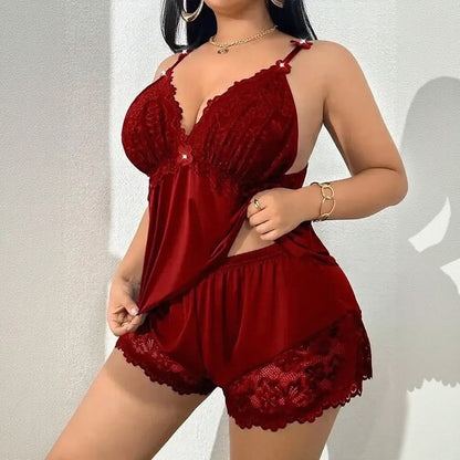 Conjunto Amara™ Con Camisón Baby Doll Y Shorts Con Ribete De Encaje