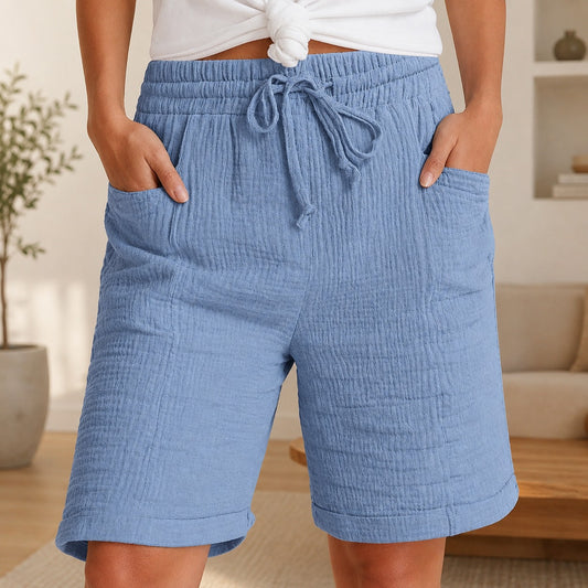 Shorts Lorea™ con Algodón Texturizado y Cintura Alta