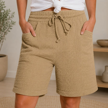 Shorts Lorea™ con Algodón Texturizado y Cintura Alta