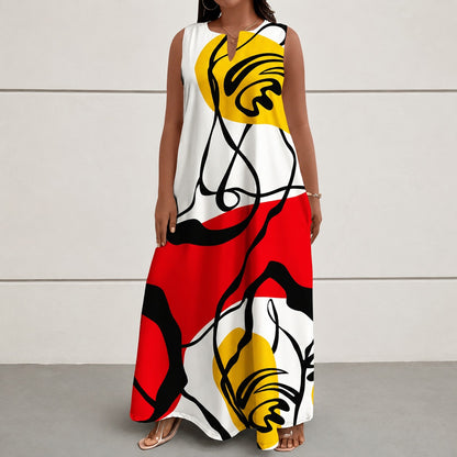 Vestido Solenne™ con Estampado Artístico, Escote V y Caída Fluida