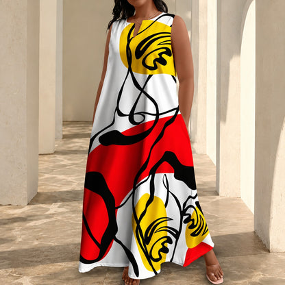Vestido Solenne™ con Estampado Artístico, Escote V y Caída Fluida