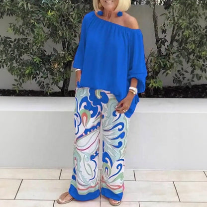 Conjunto Azzura™ Con Top De Hombros Descubiertos Y Pantalón Palazzo Estampado