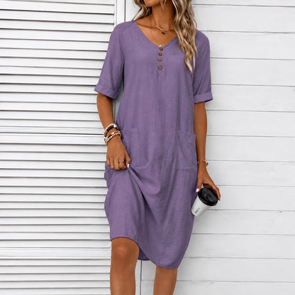 Vestido Midi Calia™ con Bolsillos Frontales y Estilo Minimalista