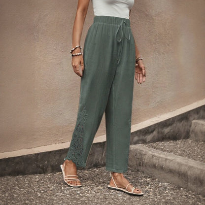 Pantalón Vionna™ De Caída Ligera Con Bordado Calado En El Bajo
