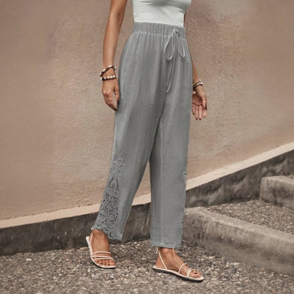 Pantalón Vionna™ De Caída Ligera Con Bordado Calado En El Bajo