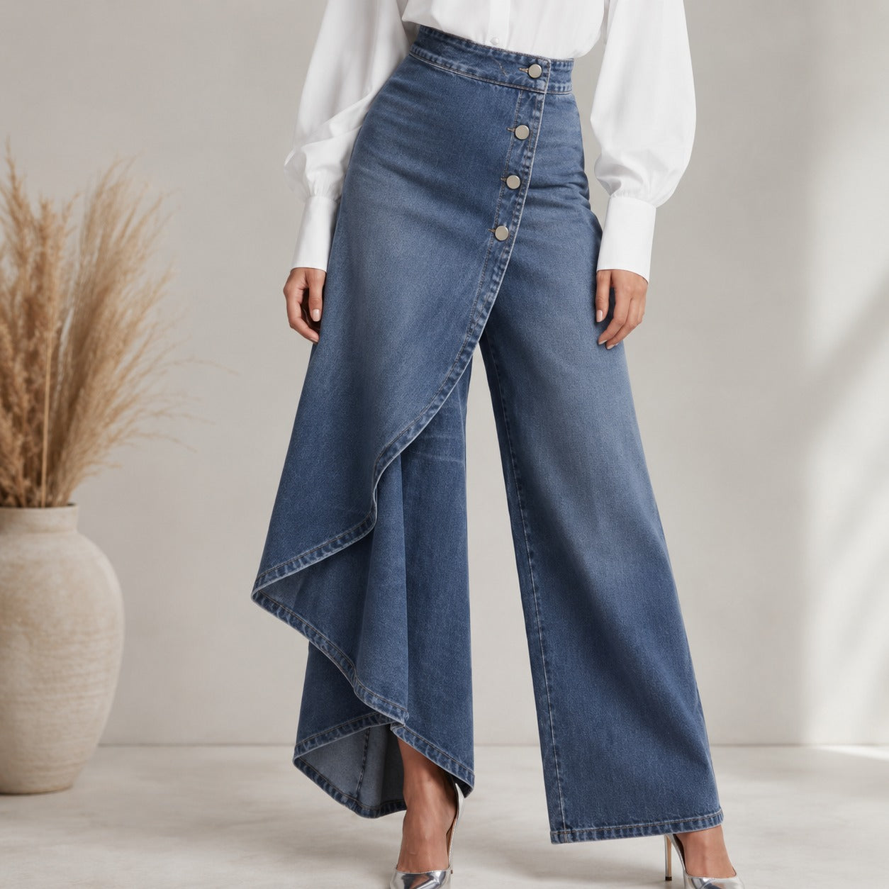 Pantalón Amaris™ con Panel Cruzado, Talle Alto y Corte Amplio