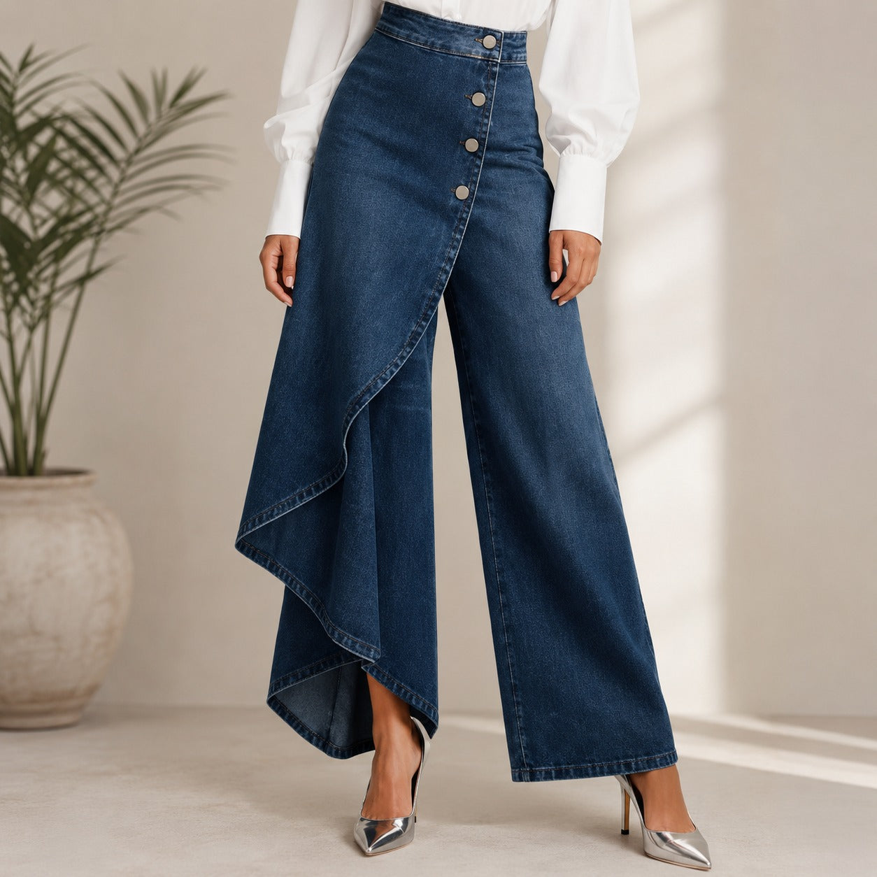 Pantalón Amaris™ con Panel Cruzado, Talle Alto y Corte Amplio